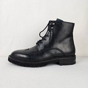 Ted Baker Black & Green Leather Blackburn Lugged Longwing Boot Size 12